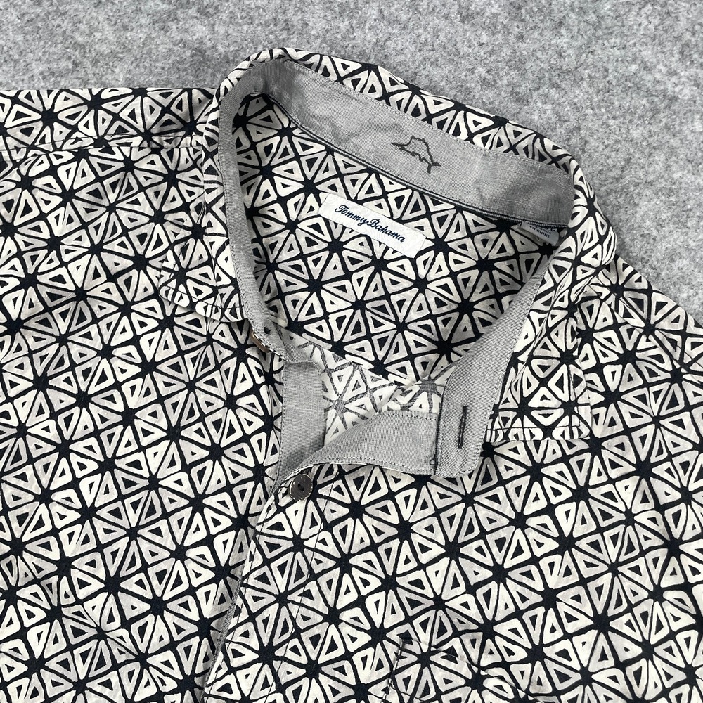 Tommy Bahama Mens Button Down Shirt XXL Black White Geometric IslandZone Silk